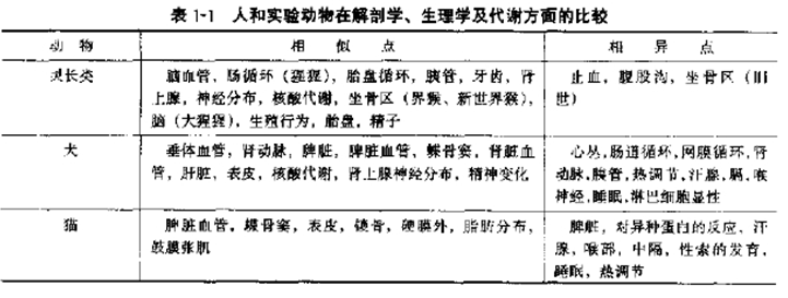 人和實驗動物在解剖學(xué)、生理學(xué)及代謝方面的比較